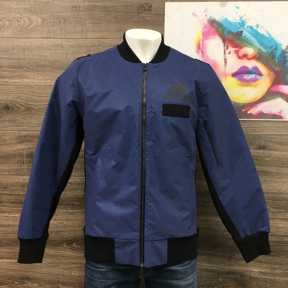Adidas Sample Blue Black Full Zip Bomber Jacket Recycled‎ Polyester Mens L